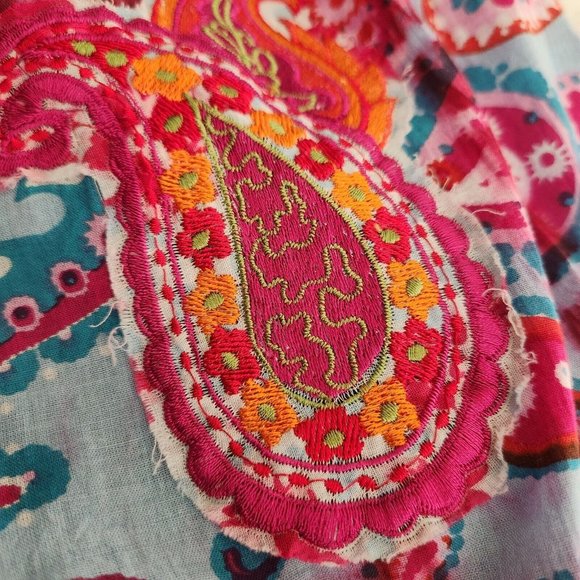 Paisley tiered pink blue dye Maxi Skirt mixed print patchwork - Picture 12 of 13